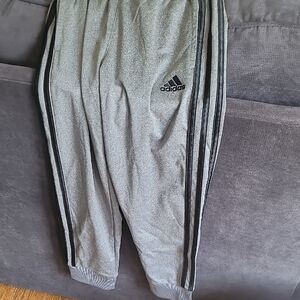 Adidas Kids Gray Joggers with Black Stripes